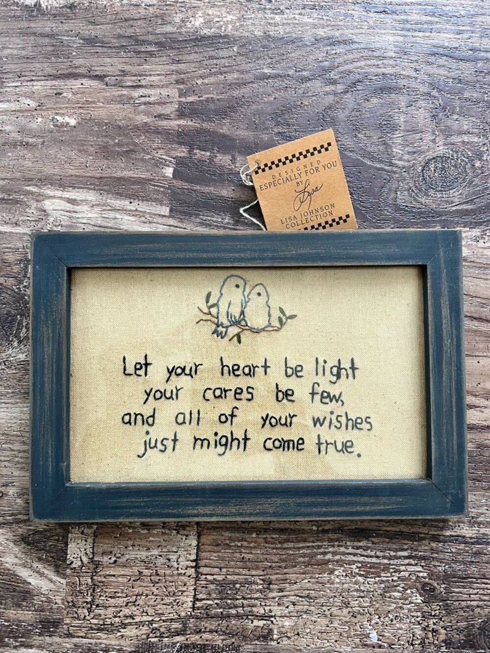 Lisa Johnson Collection Framed Primitive Stitchery Wall Art NWT Country Cottage